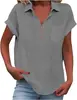 Camisas Femininas de Algodão e Linho Soltas de Verão Europeias e Americanas Amazon Manga Curta Colarinho Algodão Casual Camisa de Botão