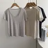 Blusa de Manga Curta em Tencel para Mulheres, Gola Redonda em Liocel Primavera/Verão 2026 Camisa Básica, Camiseta de Linho para Mulheres, Amiga da Pele e Emagrecedora
