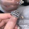 [Arte de Diamante Cuiying] Anel Aberto Escuro Zircônia Diamante Completo Retro High-End Empilhável Personalizado Anel Único para Mulheres