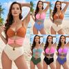 Traje de baño de estilo nuevo europeo y americano 2025 para mujer, dorado, de color combinado redondo, hueco, transfronterizo, bikini sexy de Lazada