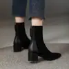 Botines de Tacón Grueso para Mujer, Botas Ajustadas, Tacones Altos, Nuevos Botines de Gamuza Otoño e Invierno 2024, Botas de Media Caña Ajustadas con Punta Fina para Mujer