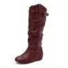 Botas de moda para mujer con aumento interno de altura, hebilla de cinturón, punta redonda, botas de caña alta para otoño e invierno, botas de talla grande, comercio exterior transfronterizo dropshipping 13-2