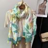 Lenço Xale Estilo Étnico Seda Prata Inlay Viagem Praia Proteção Solar Vento Elegante Versátil Feminino
