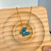 Cadena de Clavícula de Mariposa Turquesa Chapada en Oro de 18K Collar de Mariposa Gama Alta
