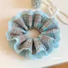 Goma para el pelo scrunchie de cuadros de encaje azul vintage y color café para mujer, Nuevo 2026, Goma elástica grande para el pelo, Accesorio para el pelo