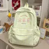 Mochila de cuadros gris niebla bordada con estrellas, estilo japonés de chica suave, mochila de gran capacidad para chicas de secundaria y preparatoria, mochila escolar fresca