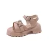 Sandalias Infantiles Primavera Verano Nuevo Estilo Niñas Suela Gruesa Zapatos Romanos Versátiles Moda Punta Abierta Zapatos de Tacón Alto Zapatos para Exteriores Playa