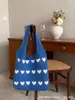 Bolso de Mano de Punto Cortado Retro Casual Nuevo de un Hombro de Lana Gran Capacidad Bolso de Compras para Mujer Tote
