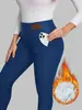 Bestseller Transfronteiriço Calças Leggings de Cintura Alta com Forro de Lã para Mulheres, Calças de Yoga Quentes Ajustadas para Outono/Inverno, Bolsos Elásticos, Calças Longas de Lã de Cordeiro