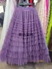 Falda de Pastel con Retazos de Malla Roja Navideña 2026 Nuevo Estilo Otoño e Invierno Falda de Longitud Media Falda Línea A Falda de Gasa Abullonada