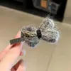 Grampo de Cabelo de Lã Tricotada com Laço e Strass para Outono e Inverno, Presilha de Cabelo Doce e Exquisita, Presilha para Franja, Acessório de Cabelo de Alta Qualidade