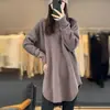 Ropa de Mujer Otoño/Invierno 2026 Estilo Perezoso Ruso Suéter de Punto Holgado de Longitud Media para Mujer Suéter Básico de Color Sólido con Cuello Redondo para Mujer