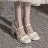 Zapatos Mary Jane Blancos de Nicho para Mujer, Nuevo Diseño Primavera 2025, Tacones Altos de Tacón Medio para Vestido de Dama de Honor