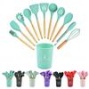 Conjunto de Doze Peças de Silicone do Fabricante Conjunto de Utensílios de Cozinha de Silicone com Cabo de Madeira Colorido Combinação de Utensílios de Cozinha Grau Alimentício Espátula Resistente a Altas Temperaturas