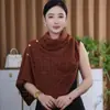Estilo Coreano Outono e Inverno Nova Moda Versátil Botão Lã Mesclada Tricô Xale Multifuncional Roupa Exterior Lenço Elegante para Mulheres