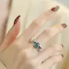 Anillo Huevo Estilo Étnico Tradicional Retro Jade Azul para Mujeres Viejo Nuevo Estilo Chino Relieve Hoja de Bambú Estilo Palacio Ajustable