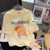 Camiseta de Manga Corta con Cuello de Bolsa de Algodón Puro con Estampado de Dibujos Animados Anime para Mujer 2024 Verano Nuevo Top Casual Holgado de Largo Medio