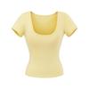 Venta al por mayor Exportación Transfronteriza Ropa de Mujer 2025 Verano Estilo Europeo y Americano Camisetas de Manga Corta con Cuello en U Tops con Almohadillas para el Busto para Mujer Z625217