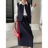 Colección Otoñal Nueva de Sinnan: Conjunto de Dos Piezas de Chaleco y Falda de Lana de Alta Calidad Estilo Commuter con Cinturón Sn9331