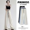 Pantalones Blancos de Pierna Ancha para Mujer, Pantalones Deportivos Finos de Verano para Mujer 2025, Pantalones Casuales Rectos de Color Contrastante Texturizados Sueltos de Seda de Hielo