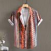 Camisa de Manga Corta para Hombre con Estampado de Rayas Naranjas tipo Viento, Ropa para Hombre de Comercio Exterior, Camisa para Hombre, Verano 2024 Nuevo Transfronterizo
