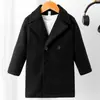Gabardina Negra Lisa de Temporada Otoño e Invierno para Niños, Chaqueta de Solapa Abierta Moderna y a la Moda