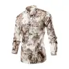 Camisa de Manga Larga con Hebilla Estilo Chino para Hombre Nueva Marca Trendy Estilo Chino Camisa de Moda con Cuello Vertical y Flores Casual Ajustada Camisa Trendy para Hombre