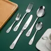 Juego de Cubiertos de Acero Inoxidable con Patrón de Puntos Cuchillo, Tenedor y Cuchara Juego de Cinco Piezas Cubiertos Occidentales Hotel Cuchillo y Tenedor para Filete Cuchara de Postre Cuchara para Café y Té