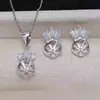 Conjunto de Pingente e Brincos de Coroa em Prata S925 com Design de Personalidade, Pérola 8-9mm Montagem Vazia, Acessórios DIY, Produto Semi-Acabado 3412