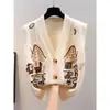 Chaleco cárdigan de punto con cuello en V para mujer, prenda exterior 2026 ropa de mujer para primavera y otoño, chaleco de hilo grueso holgado, capa exterior