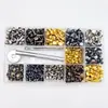 Juego de 480 piezas de remaches decorativos metálicos DIY de cuatro colores y tres tamaños, que incluye remaches de doble cara, pistolas remachadoras y herramientas para remachar