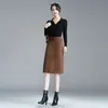Falda retro de tiro alto hecha a medida para mujer, otoño, corte holgado, adelgazante, con cinturón, elegante falda recta de longitud media
