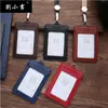 Ventas Directas de Fábrica Transfronterizas Porta Tarjetas de Dos Capas de Piel de Vaca Genuina Correa con Hebilla Telescópica Porta Insignia de Cuero para Trabajo de Enfermera de Cuello Blanco