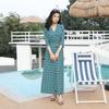 Vestido Slim de Una Pieza Estampado Verde Francés Pg Dvf Falda Cruzada 2025 Primavera y Verano Nuevo Estilo