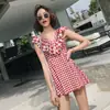 Traje de Baño de Pareja Estilo Coreano Nuevo de una Pieza Estilo Falda Ángulo Plano Conservador Cuadros Estilo Coreano Traje de Baño para Mujer Pantalones de Playa para Hombre