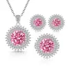 Transmissão Ao Vivo Venda Quente Girassol Totalmente Cravejado com Diamantes Coloridos Pedras Preciosas Oito Corações Oito Flechas Conjunto de Anel Colar Brincos Feminino Zircônia