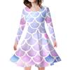 Vestido de princesa lindo de moda con manga larga y estampado de escamas de pez rosa de ensueño para niñas europeas y americanas con impresión digital 3D transfronteriza