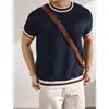 Nueva camisa de punto de manga corta de verano para hombre, con bloques de color y rayas de seda helada, transpirable, corte ajustado, estilo de negocios, versión coreana, venta al por mayor transfronteriza