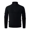 Suéter Masculino Estilo Europeu Gola Alta Zíper Tricô Trançado Engrossado Slim Fit Top Masculino
