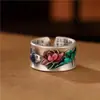Novo Anel Esmaltado Retro de Seis Caracteres Mantra Sutra do Coração Carpa Lótus Lótus Tendência Nacional Anel de Carpa de Yuhong