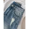 Shorts de mezclilla casuales de estilo americano para hombre, frescos, retro, desgastados, rotos, de cinco puntos, sueltos, de alta costura, modernos