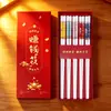 Palillos de Cerámica para el Hogar Una Persona Un Palillo Palillo para Ganar Dinero Set de Caja de Regalo Palillos de la Suerte Alta Apariencia Palillos Rojos Set de 5 Pares Mayoreo