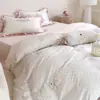 Juego de 4 piezas estilo princesa de verano estilo coreano con lunares, 60 hilos, Tencel Lenzing, con funda nórdica fresca y sedosa para cama de niñas