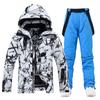 Novo traje de esqui masculino e feminino, conjunto de calças de snowboard duplas, estilo coreano, quente e espesso