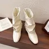 2026 Pantalones de Bota de Motocicleta de Cañón Corto Moda para Pierna Botas de Punta Cuadrada Mujer Circunferencia de Pantorrilla Grande Hebilla de Cinturón Nueva Tacón Grueso Apilado