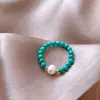 Anillo de Perla de Agua Dulce y Turquesa, Diseño Femenino y Moderno, Sensación de Lujo Ligero, Anillo Elástico y Ajustable