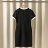 Fábrica de Ropa para Mujer Nanyou Venta Directa Verano Nuevo Vestido de Mezcla de Acetato Contraste Blanco y Negro Cuello Redondo Manga Corta Moda