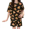 Pijama de Verano de Manga Corta para Mujer Pequeño Dinosaurio Dibujos Animados Lindos Niña Dulce Delgado Fresco Ropa de Casa de Verano