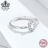 Evelle - Anillo abierto retro de moda transfronteriza de plata de ley s925 con circonita y platino, diseño de estrella y luna, joyería para niña