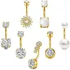 Set de 7 Piezas de Acero Inoxidable Flor Corazón Circonita Anillos Personalizados para Ombligo y Joyería para Piercings para Transfronterizo